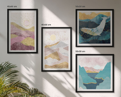 Set of 4 wall art pieces Abstract mountains sun