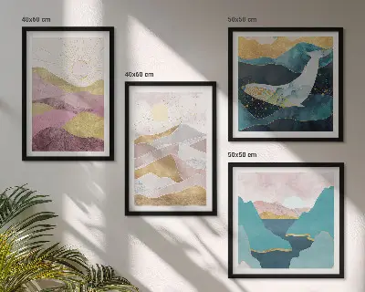 Abstract mountains sun wall art set of 4 pieces