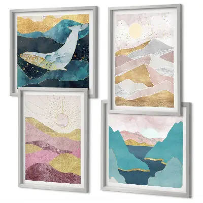 Abstract mountains sun wall art set of 4 pieces