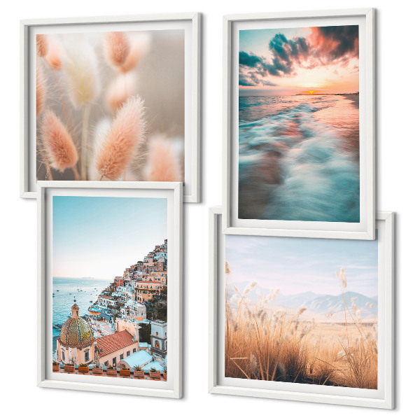 Multi-piece wall decor set Sea sunset houses flowers