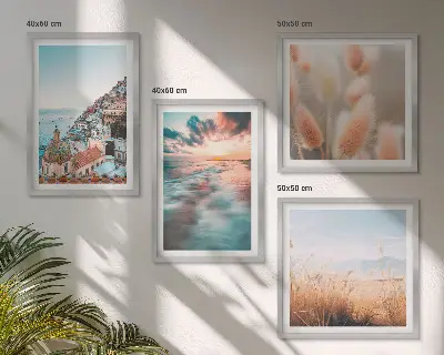 Multi-piece wall decor set featuring a sea sunset with houses and flowers