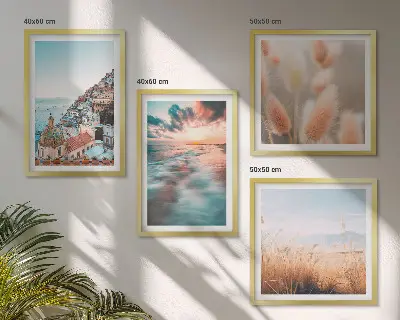 Multi-piece wall decor set featuring a sea sunset with houses and flowers