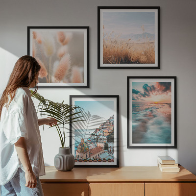Multi-piece wall decor set Sea sunset houses flowers