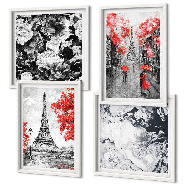 Set of 4 wall art pieces Eiffel Tower gray paintings