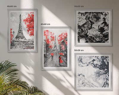 Set of 4 wall art pieces Eiffel Tower gray paintings