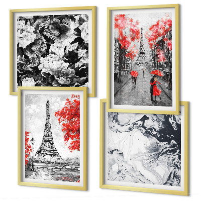 Set of 4 wall art pieces Eiffel Tower gray paintings