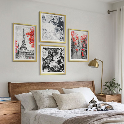 Set of 4 wall art pieces Eiffel Tower gray paintings