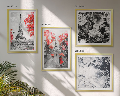 Set of 4 wall art pieces Eiffel Tower gray paintings