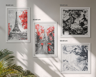 Set of 4 wall art pieces Eiffel Tower gray paintings