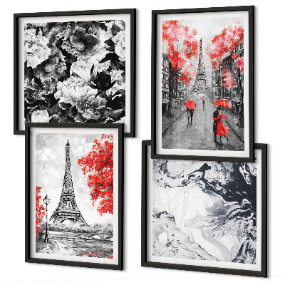 Set of 4 wall art pieces Eiffel Tower gray paintings