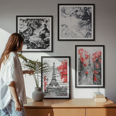 Set of 4 wall art pieces Eiffel Tower gray paintings