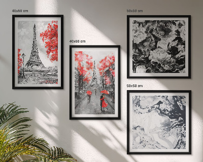 Set of 4 wall art pieces Eiffel Tower gray paintings
