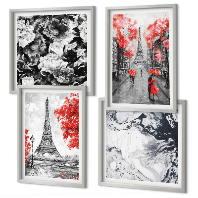 Set of 4 wall art pieces Eiffel Tower gray paintings