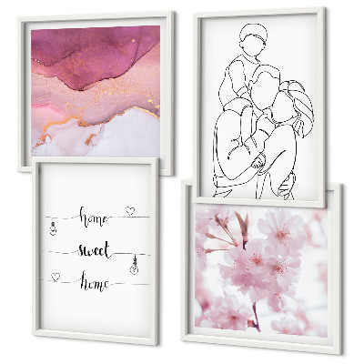 Set of 4 wall art pieces Flowers family minimalist