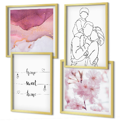 Set of 4 wall art pieces Flowers family minimalist