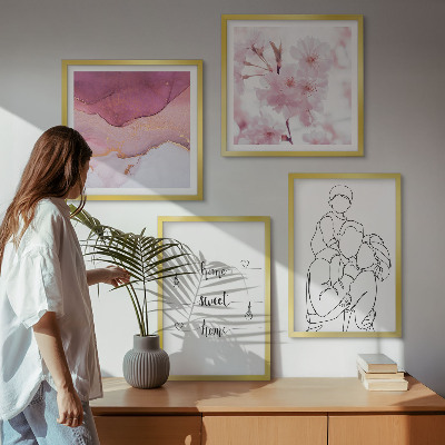 Set of 4 wall art pieces Flowers family minimalist