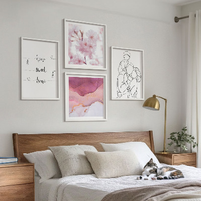 Set of 4 wall art pieces Flowers family minimalist
