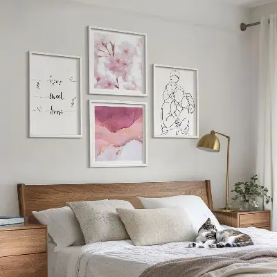Minimalist flower wall art set of 4 pieces