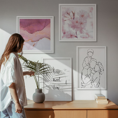 Set of 4 wall art pieces Flowers family minimalist