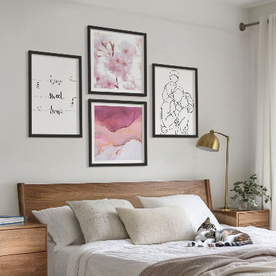 Set of 4 wall art pieces Flowers family minimalist