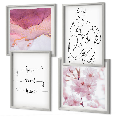 Set of 4 wall art pieces Flowers family minimalist