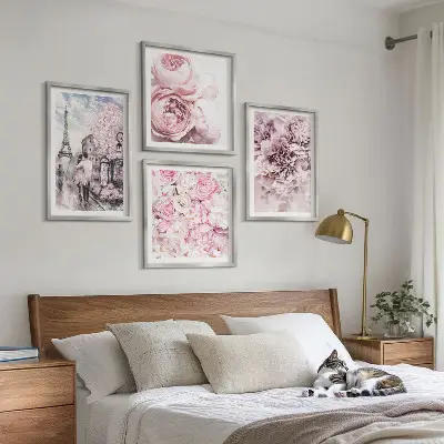 Multi-piece wall art set pink romantic flower landscape