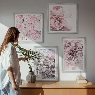 Multi-piece wall art set pink romantic flower landscape