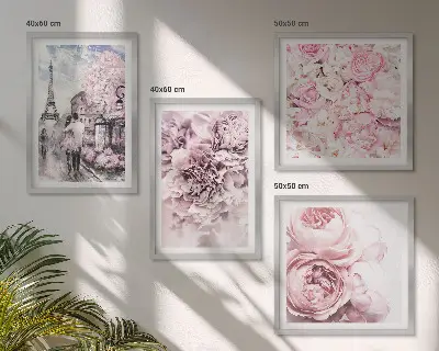 Multi-piece wall art set pink romantic flower landscape