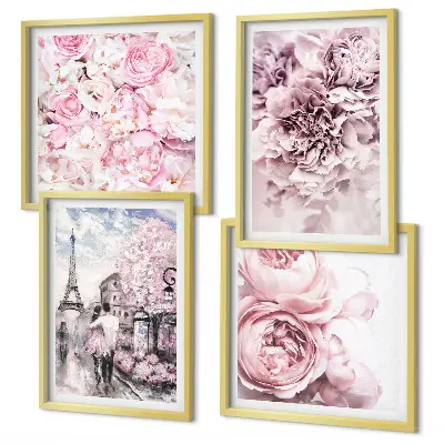 Multi-piece wall art set pink romantic flower landscape