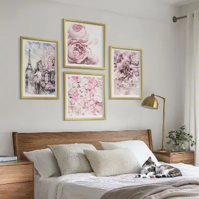 Multi-piece wall art set pink romantic flower landscape
