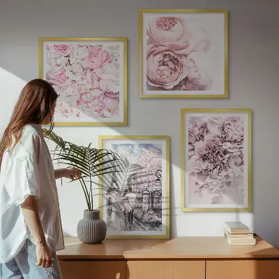 Multi-piece wall art set pink romantic flower landscape