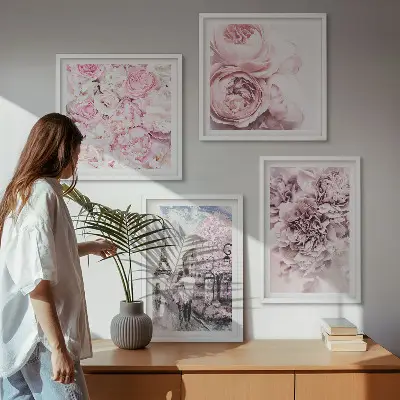 Multi-piece wall art set pink romantic flower landscape