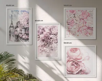 Multi-piece wall art set pink romantic flower landscape