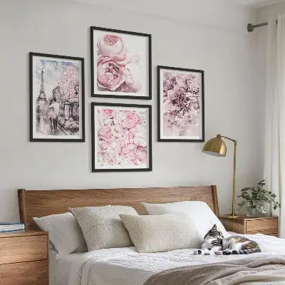 Multi-piece wall art set pink romantic flower landscape
