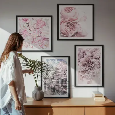 Multi-piece wall art set pink romantic flower landscape