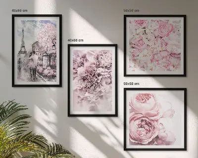 Multi-piece wall art set pink romantic flower landscape