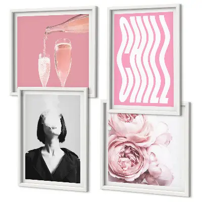 Stylish portrait with champagne wall art set set of 4 pieces