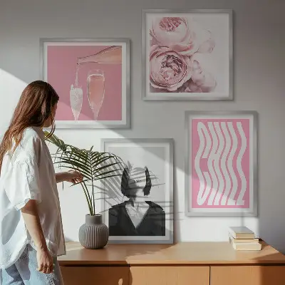 Stylish portrait with champagne wall art set set of 4 pieces