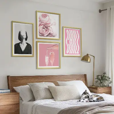 Stylish portrait with champagne wall art set set of 4 pieces