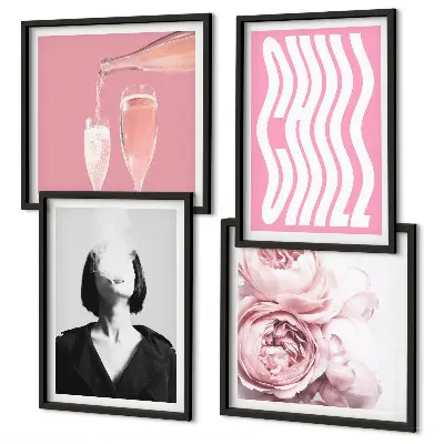 Stylish portrait with champagne wall art set set of 4 pieces