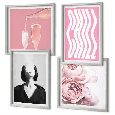 Stylish portrait with champagne wall art set set of 4 pieces
