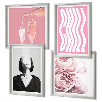 Set of 4 wall art pieces Stylish portrait with champagne