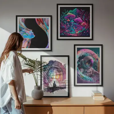Colorful fantasy art illustrations wall art set