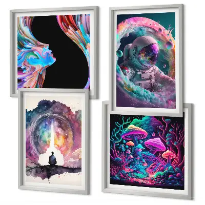 Colorful fantasy art illustrations wall art set