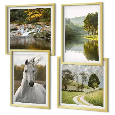 White horses river nature wall art set of 4 pieces