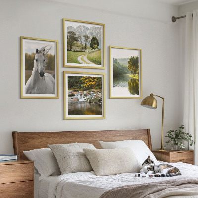 Set of 4 wall art pieces White horses river nature