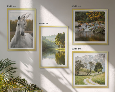 Set of 4 wall art pieces White horses river nature