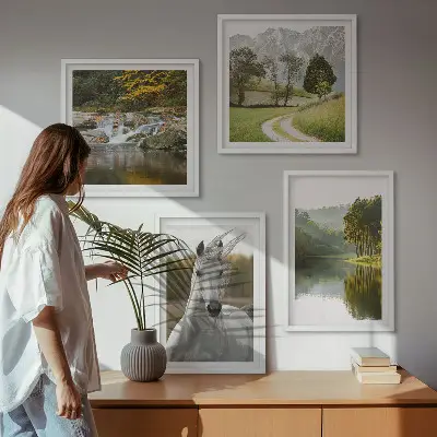 White horses river nature wall art set of 4 pieces