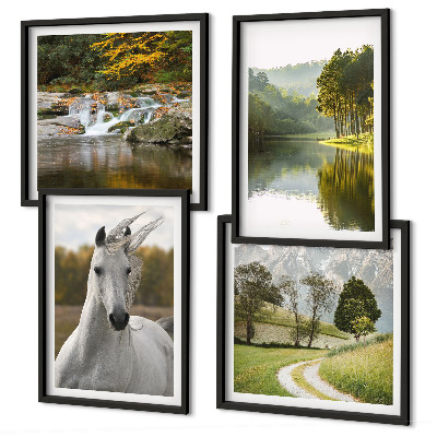 Set of 4 wall art pieces White horses river nature