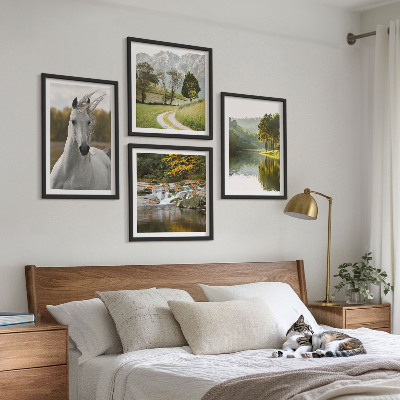 Set of 4 wall art pieces White horses river nature